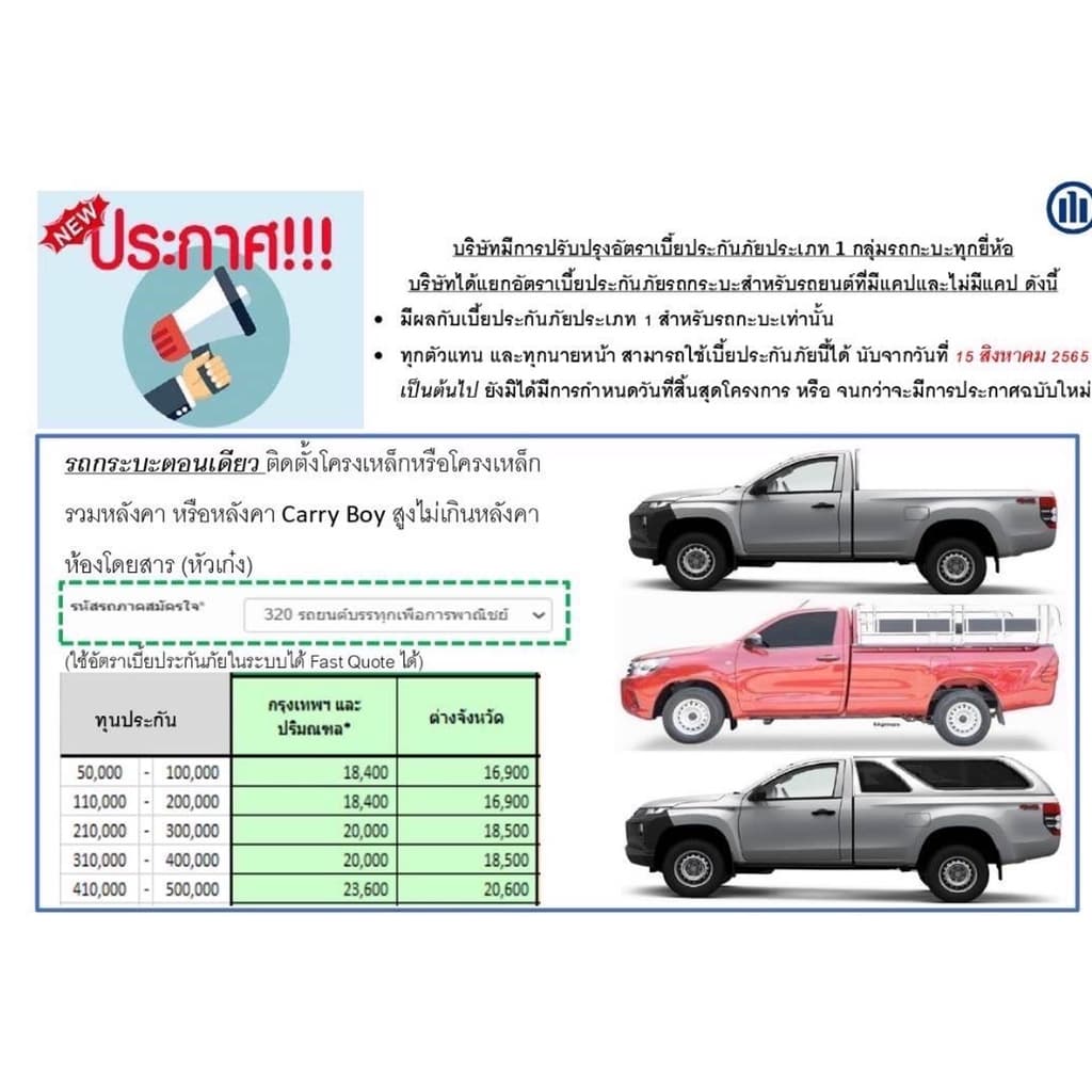 ประกันชั้น 1 รถกระบะ ซ่อมอู่ อลิอันซ์