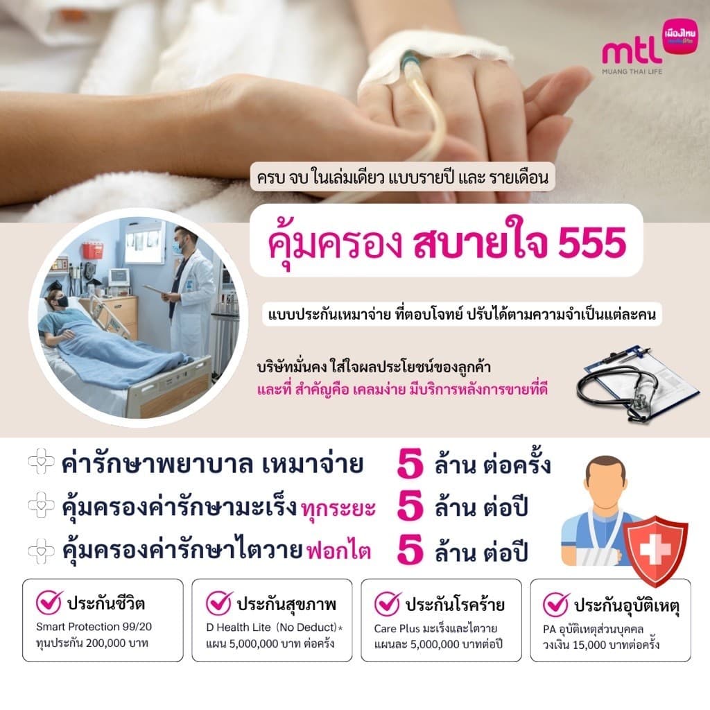 ประกันสุขภาพครบจบในเล่มเดียว Dhealth Lite + Care Plus เมืองไทยประกันชีวิต แบบรายเดือน
