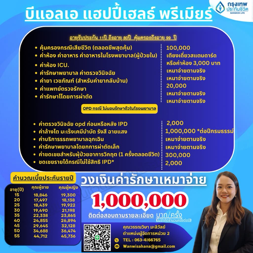 ประกันสุขภาพเหมาจ่าย บีแอลเอแฮปปี้เฮลธ์ พรีเมียร์ (กรุงเทพประกันชีวิต)